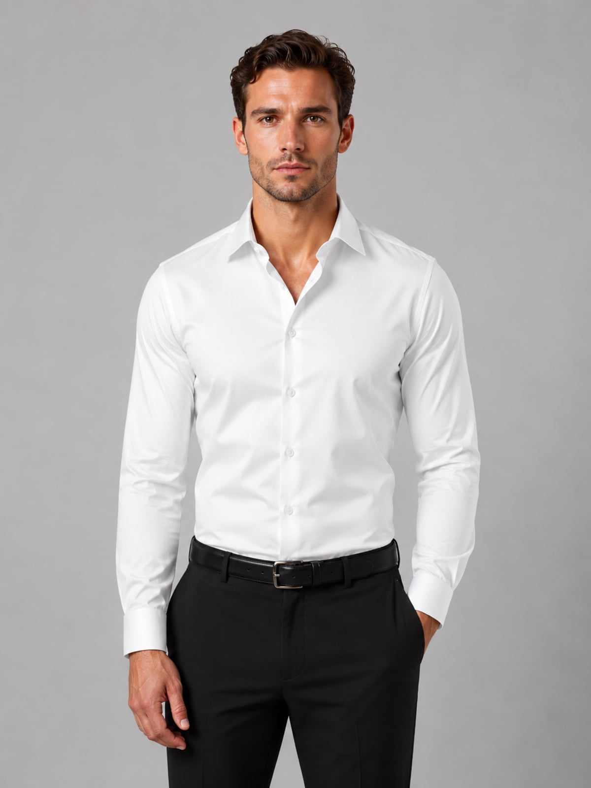 chemise homme coupe slim col classique boutons poignets en blanc