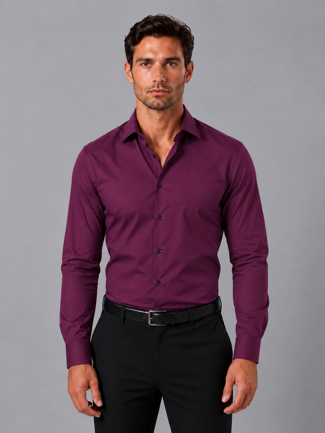 chemise homme coupe slim col classique boutons poignets en paars
