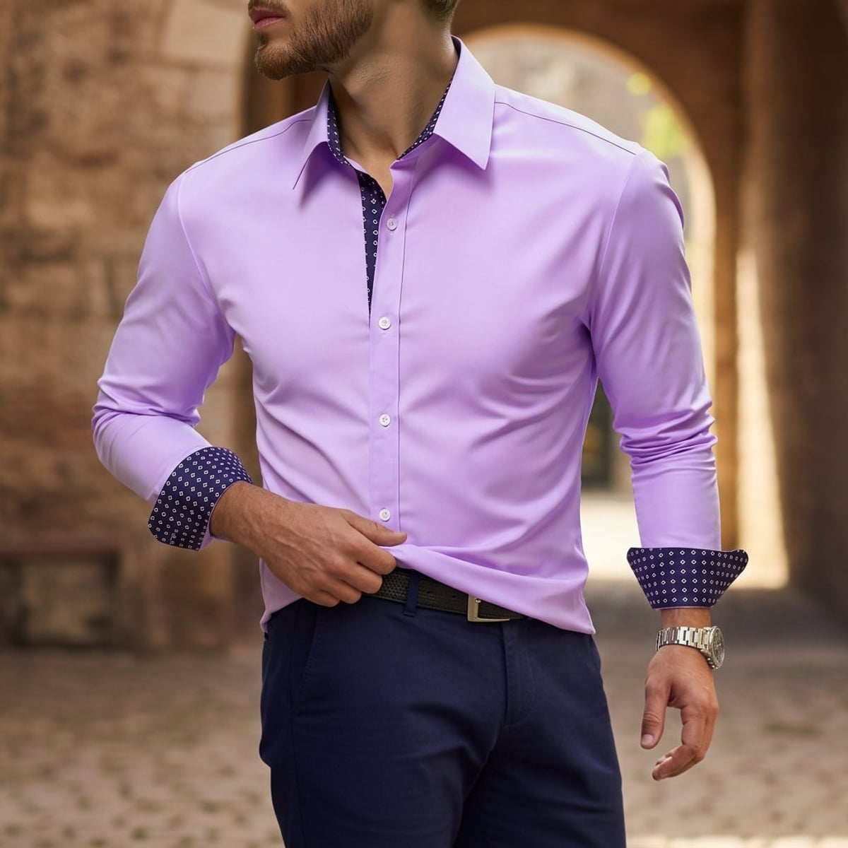 chemise homme luxe coupe slim manches longues en violet
