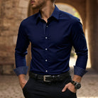 chemise homme luxe coupe slim manches longues en bleu foncé