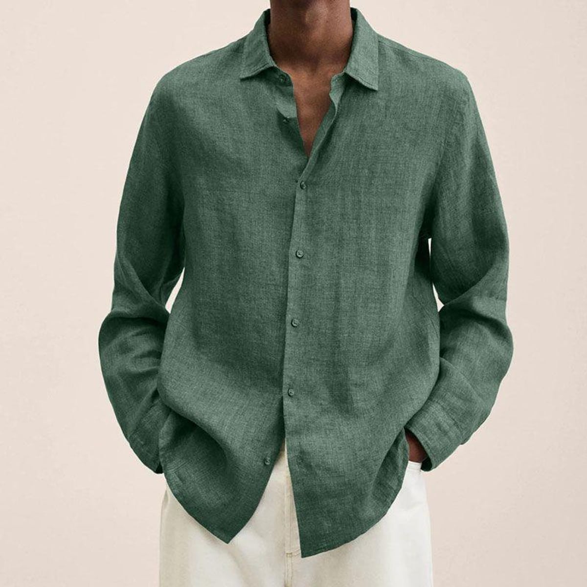 chemise homme manches longues coupe ample en vert clair