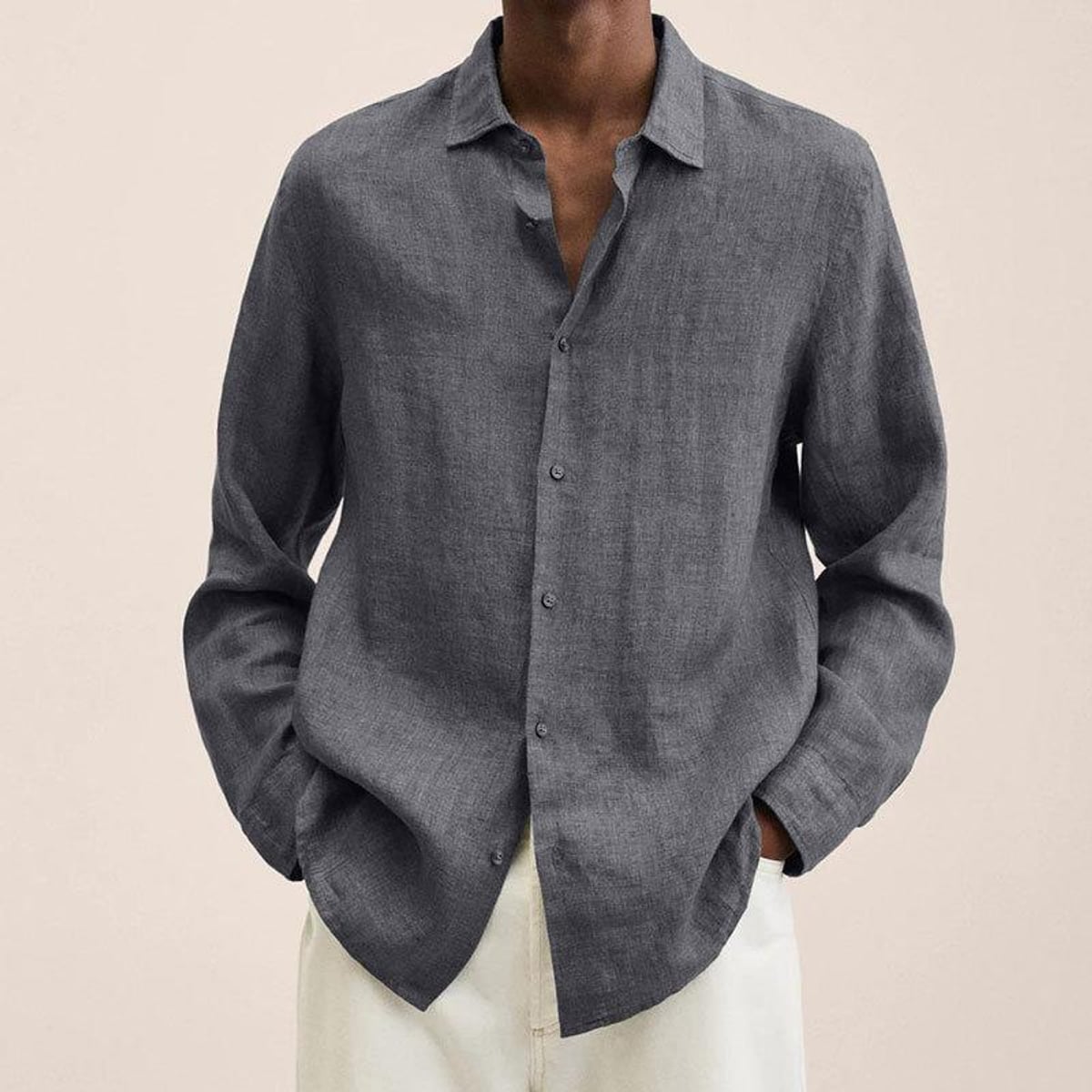 chemise homme manches longues coupe ample en gris