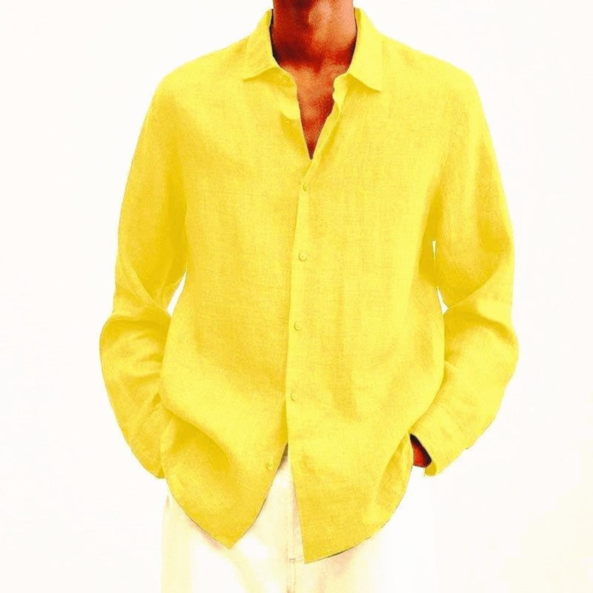 chemise homme manches longues coupe ample en jaune