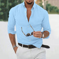 chemise homme manches longues coupe droite en bleu