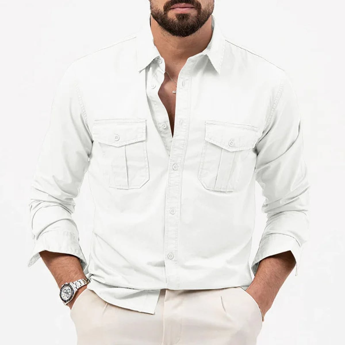 chemise homme manches longues poches utilitaires