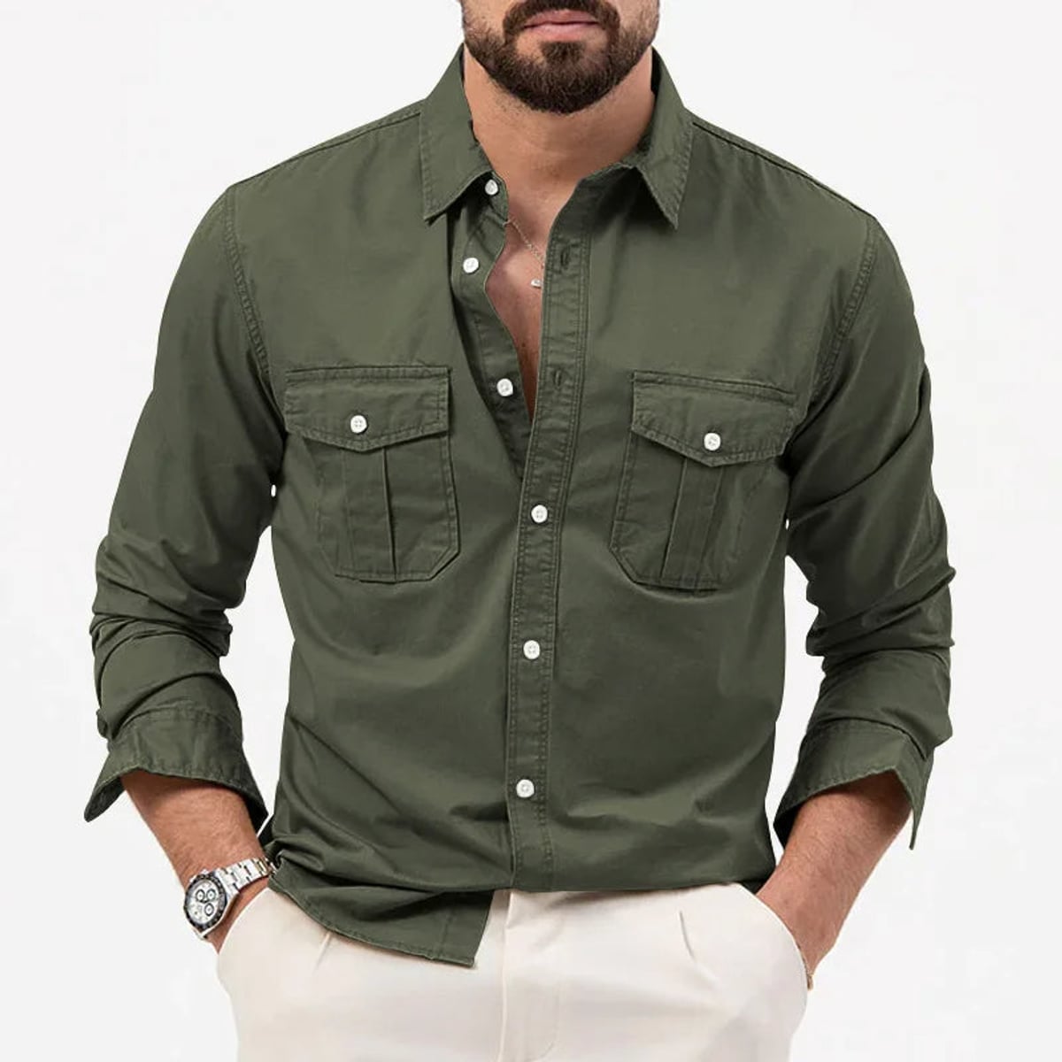 chemise homme manches longues poches utilitaires