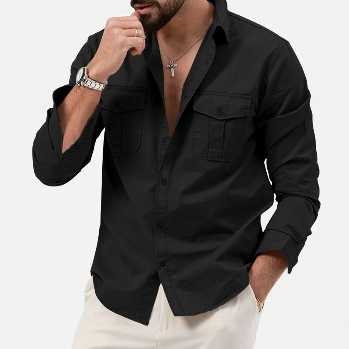 chemise homme manches longues poches utilitaires