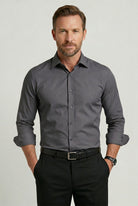chemise homme slim sans repassage manches longues en gris