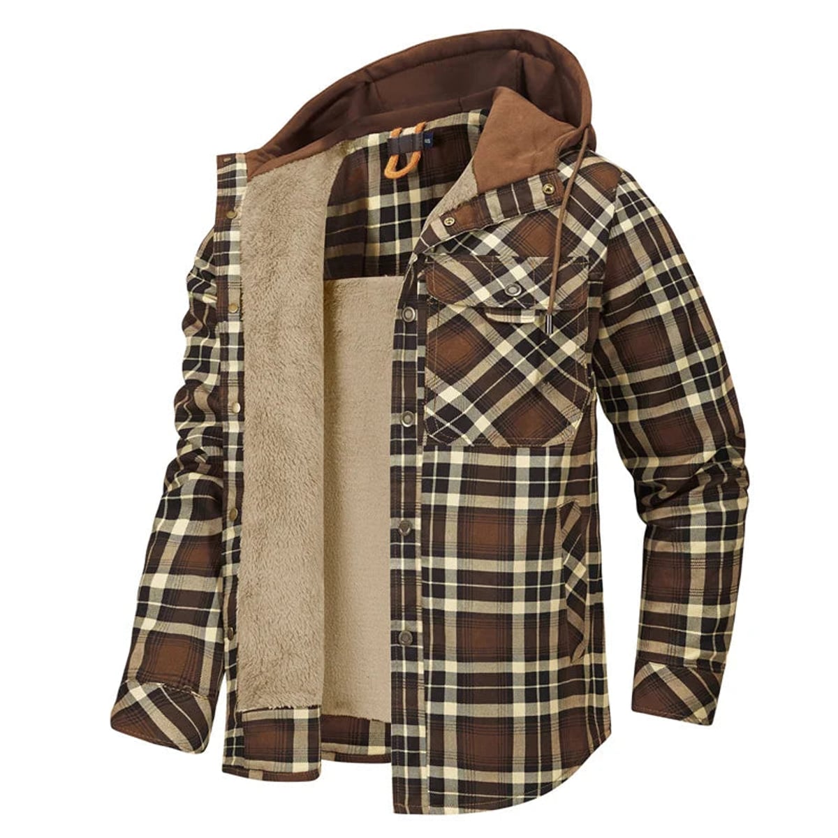 chemise veste homme à capuche doublée manches longues en marron