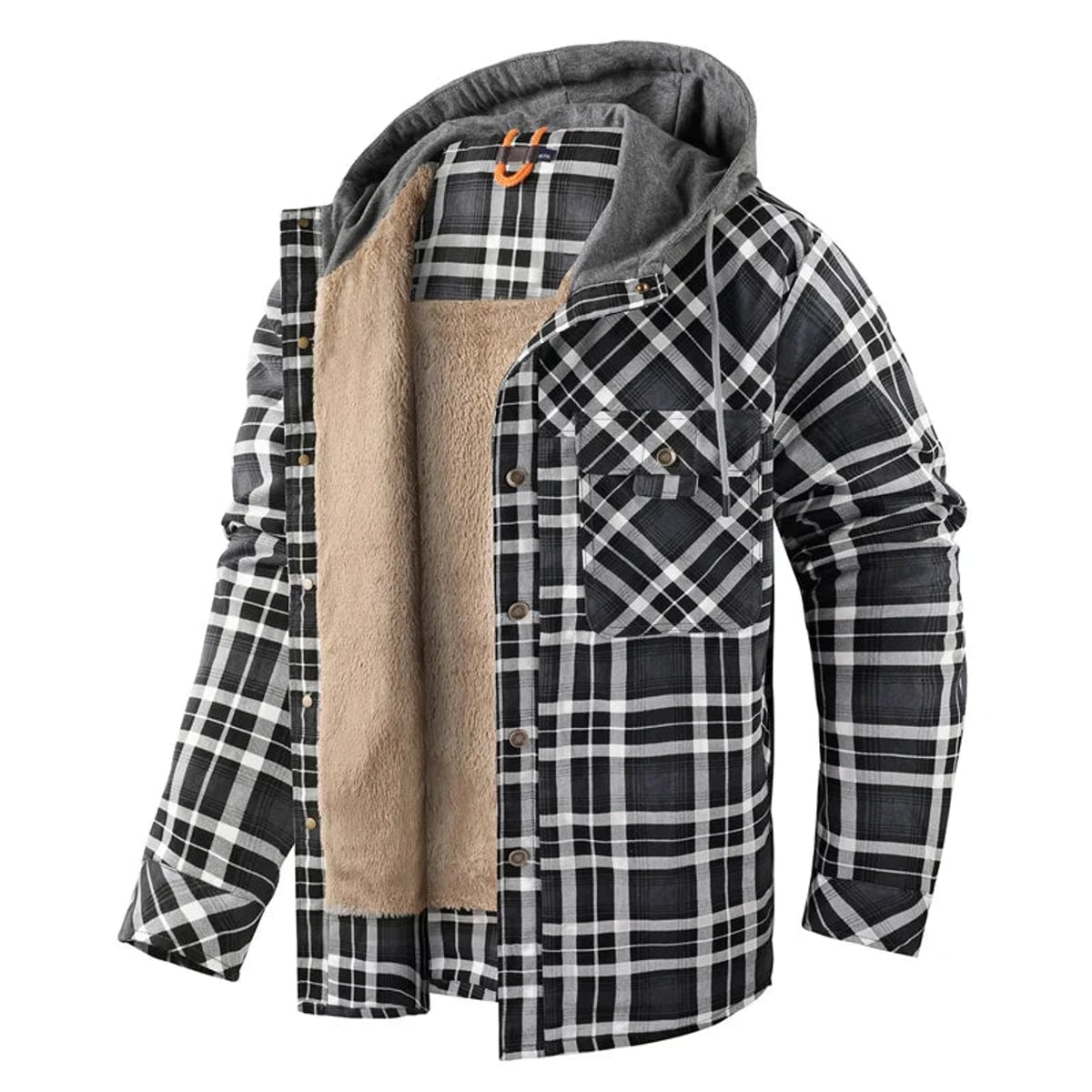 chemise veste homme à capuche doublée manches longues en gris foncé