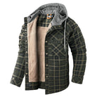chemise veste homme à capuche doublée manches longues en vert olive