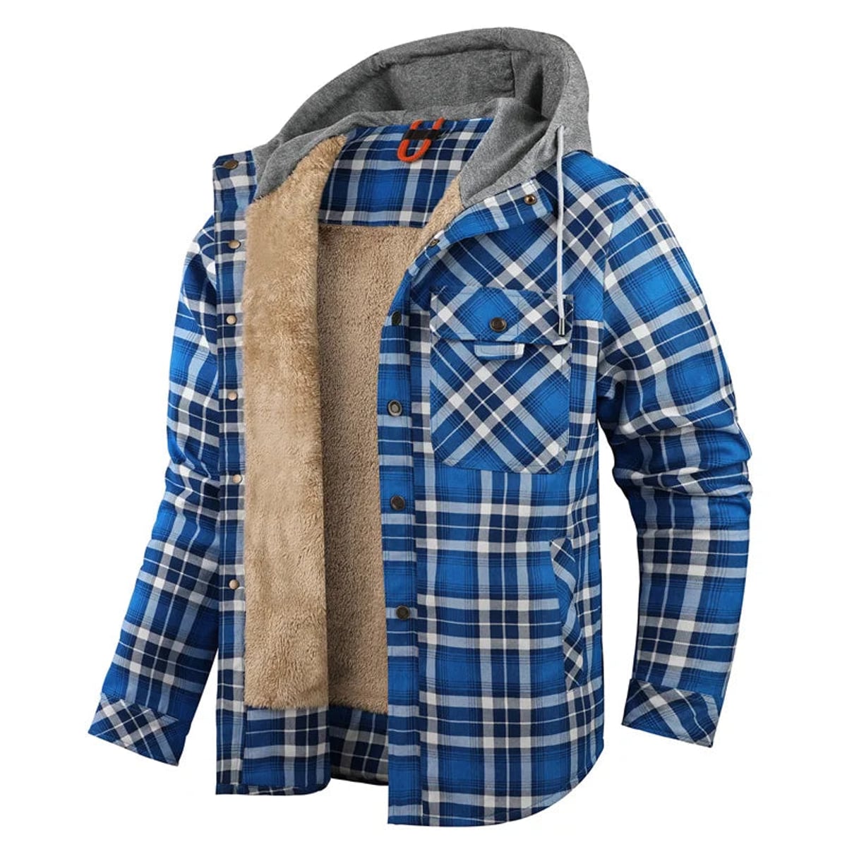 chemise veste homme à capuche doublée manches longues en bleu