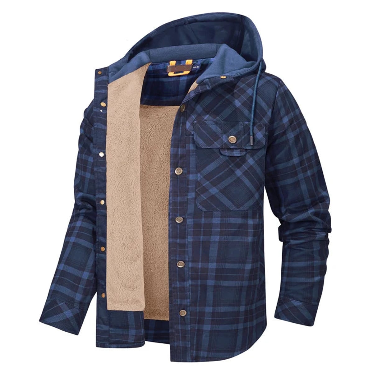 chemise veste homme à capuche doublée manches longues en bleu marine