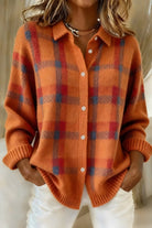 chemisier femme oversize à carreaux manches longues en orange