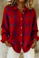chemisier femme oversize à carreaux manches longues en rouge