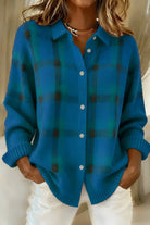 chemisier femme oversize à carreaux manches longues en bleu