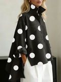 chemisier femme oversize à pois col montant en noir