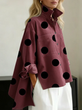 chemisier femme oversize à pois col montant en rouge