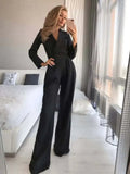 combinaison femme manches longues col en v large en noir