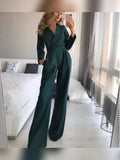 combinaison femme manches longues col en v large en vert