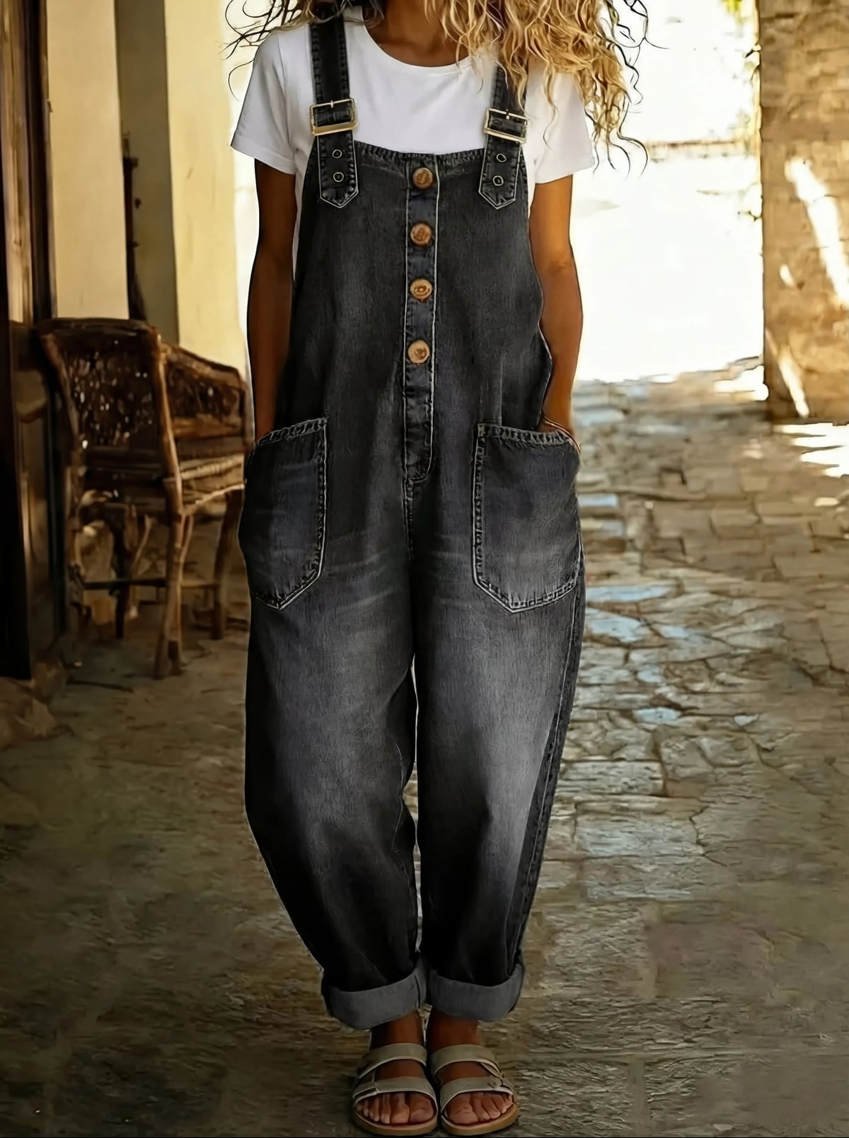 combinaison pantalon femme bretelles réglables en noir