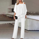 combinaison pantalon femme col asymétrique voilé en blanc
