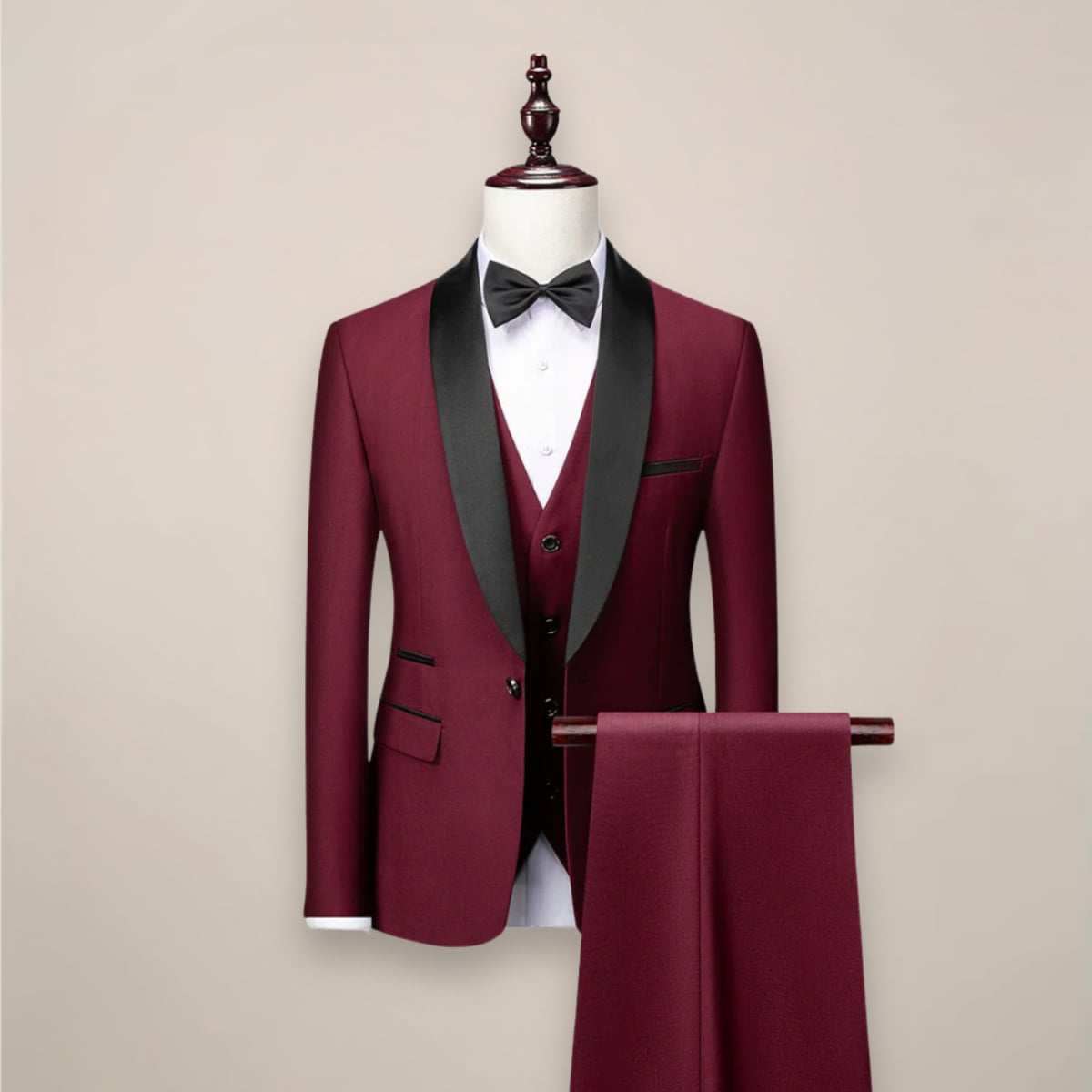 costume 3 pièces homme col châle coupe slim en rouge bordeaux