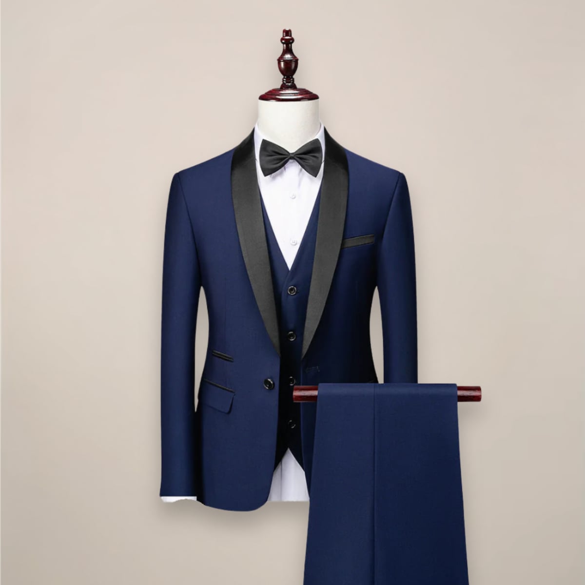 costume 3 pièces homme col châle coupe slim en bleu marine
