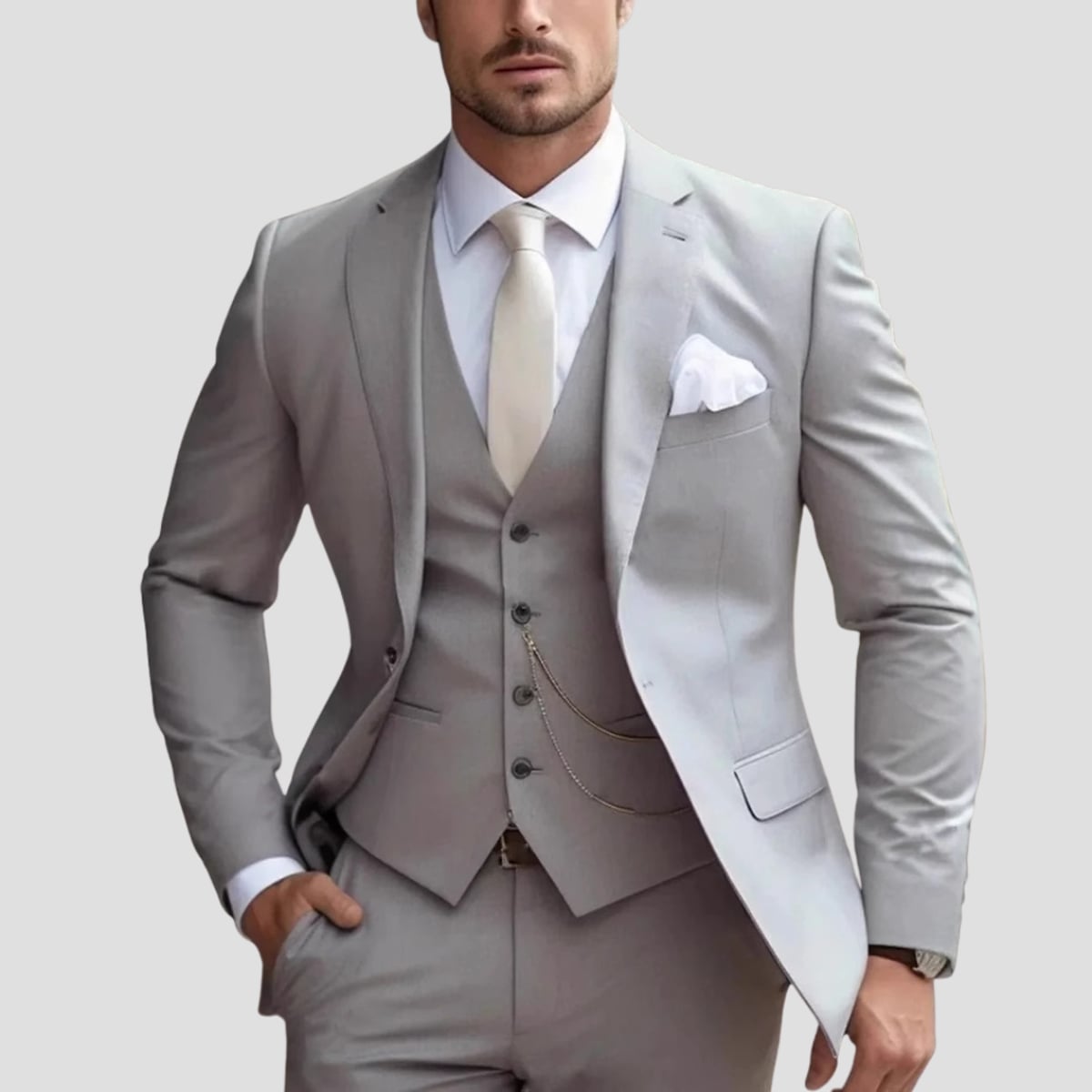 costume 3 pièces homme coupe slim en gris clair