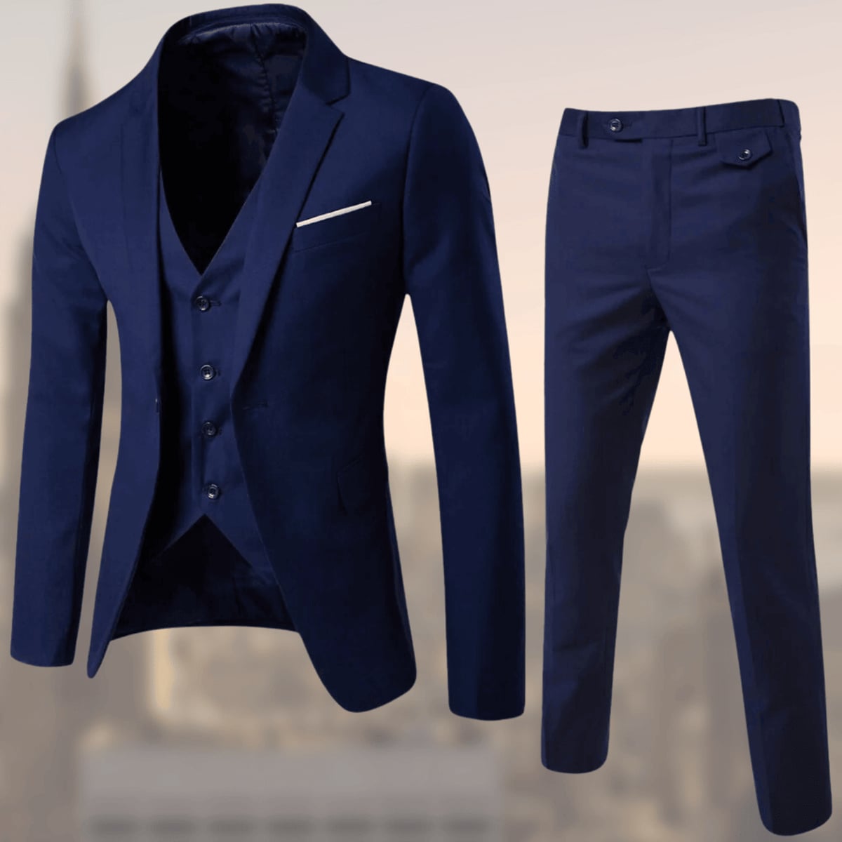 costume 3 pièces homme coupe slim mariage en bleu marine
