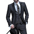 costume 3 pièces homme coupe slim revers satin en noir 