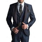 costume 3 pièces homme coupe slim revers satin en bleu marine
