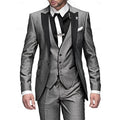 costume 3 pièces homme coupe slim revers satin en gris