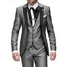 costume 3 pièces homme coupe slim revers satin en gris
