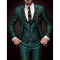 costume 3 pièces homme coupe slim revers satin en vert foncé