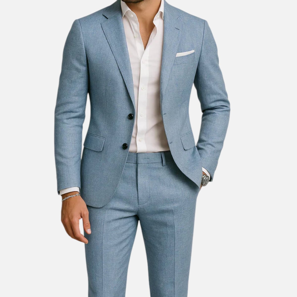 costume homme coupe droite veste et pantalon en bleu aqua
