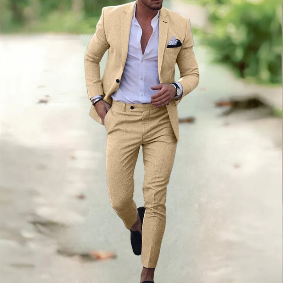 costume homme coupe slim deux pièces en beige
