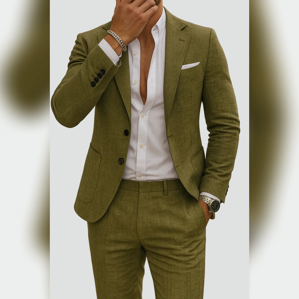 costume homme veste et pantalon coupe slim en vert olive