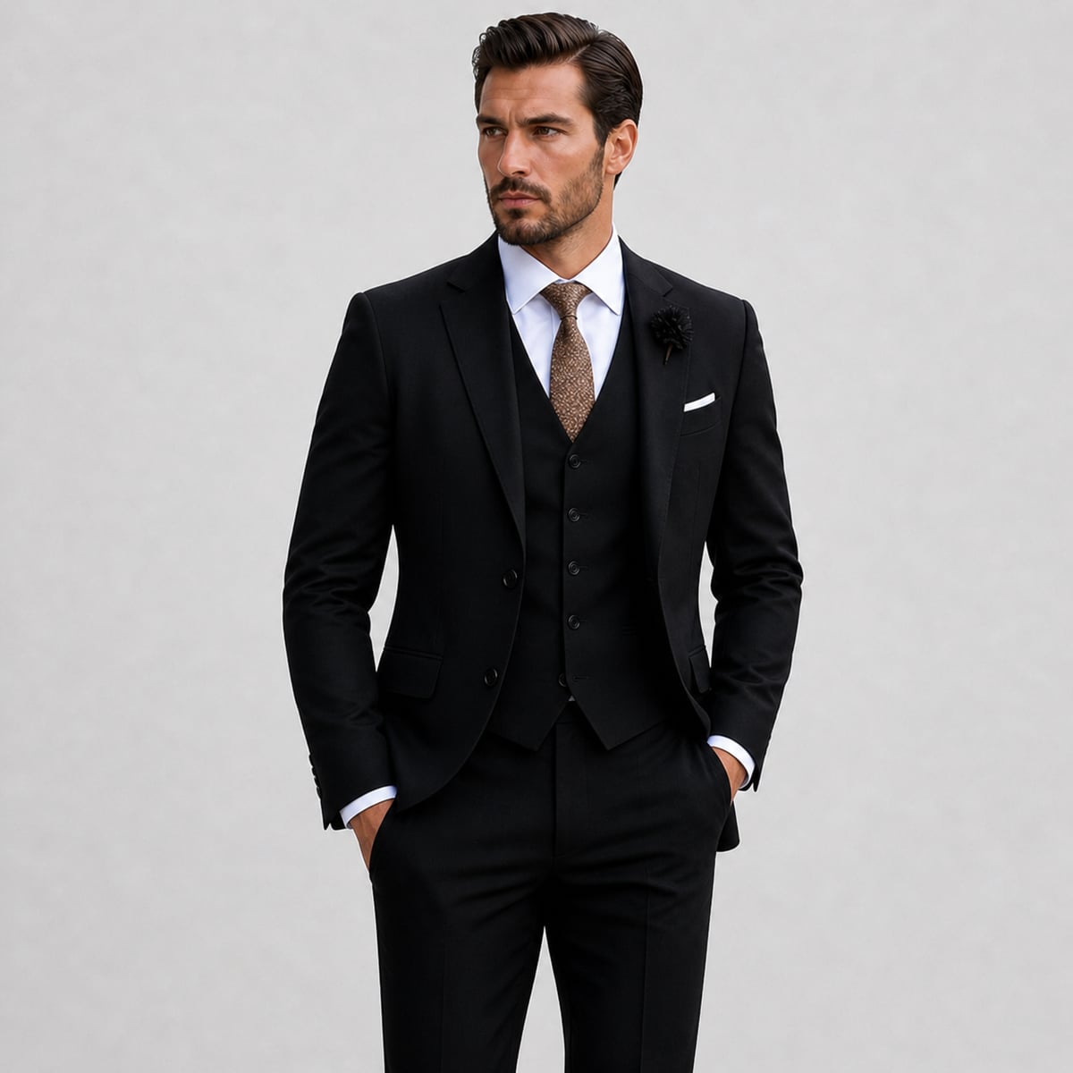 costume trois pièces homme avec gilet en noir