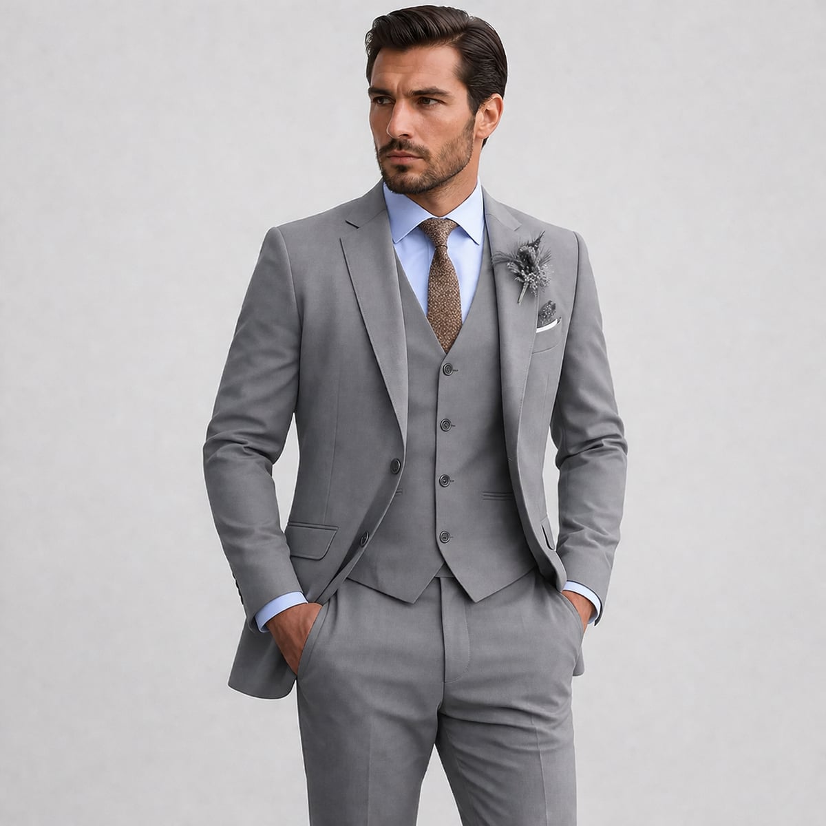 costume trois pièces homme avec gilet en gris