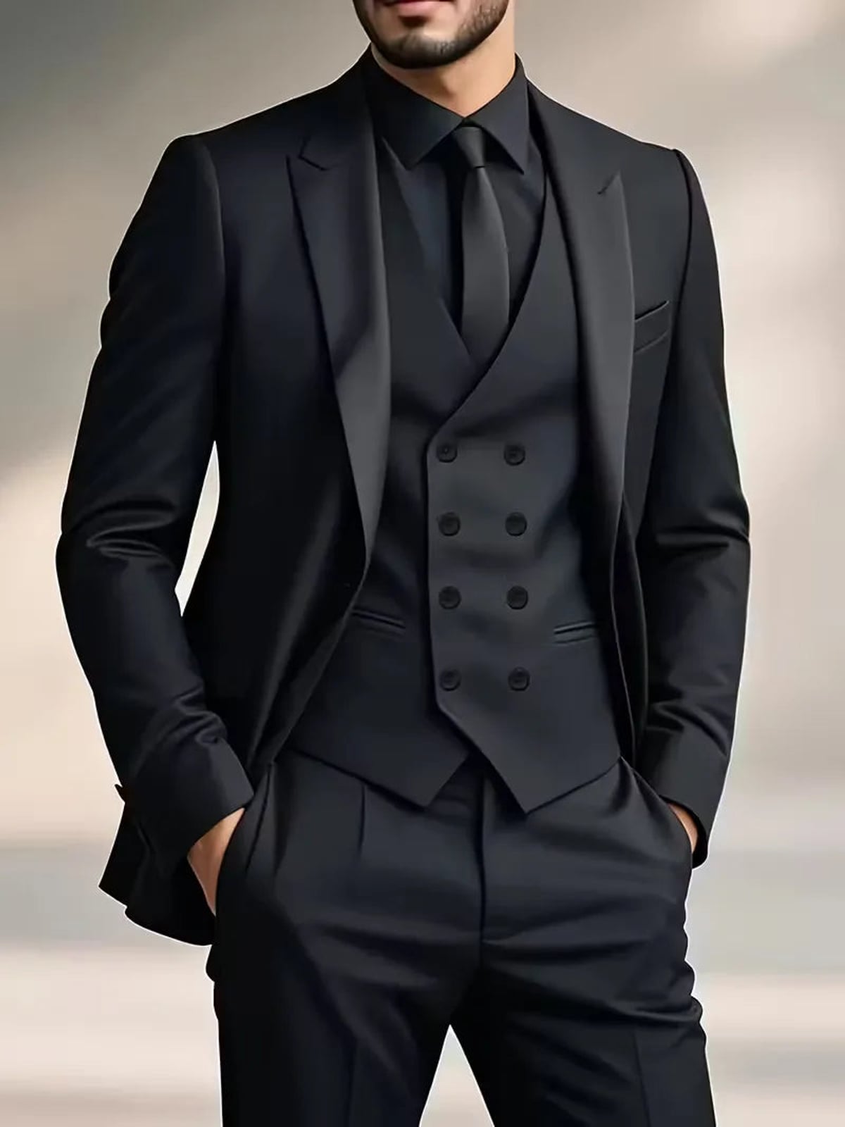 costume trois pièces homme coupe slim croisé en noir