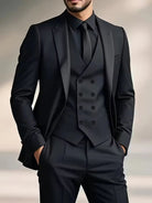 costume trois pièces homme coupe slim croisé en noir