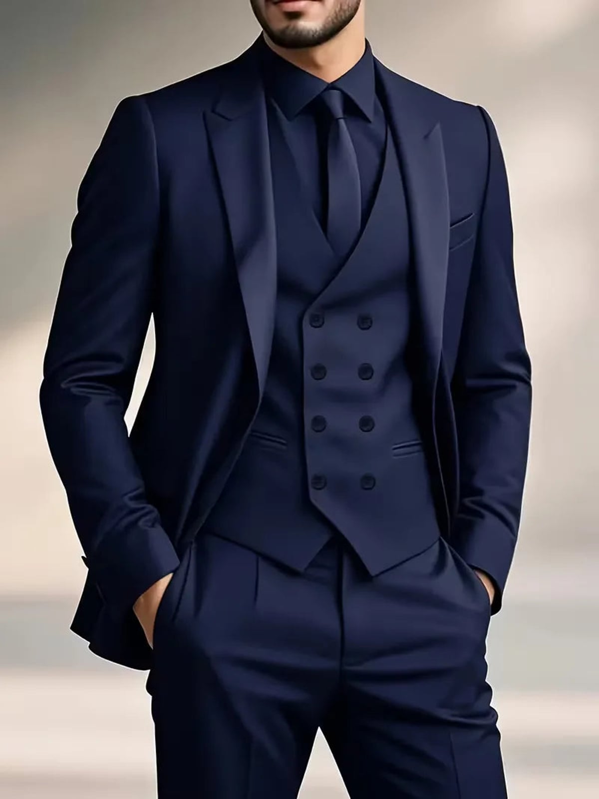 costume trois pièces homme coupe slim croisé en bleu marine