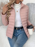 doudoune femme col montant coupe ajustée en rose