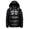 doudoune homme brillante à capuche en noir
