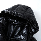 doudoune homme brillante à capuche en noir