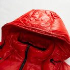 doudoune homme brillante à capuche en rouge