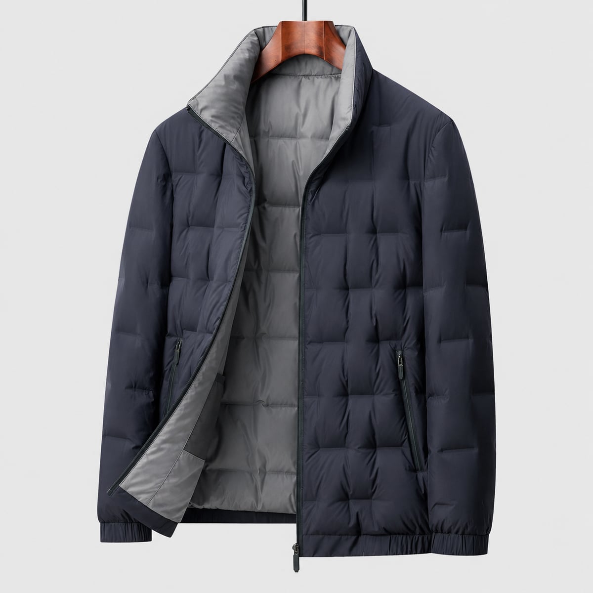 doudoune homme col montant coupe ajustée en bleu