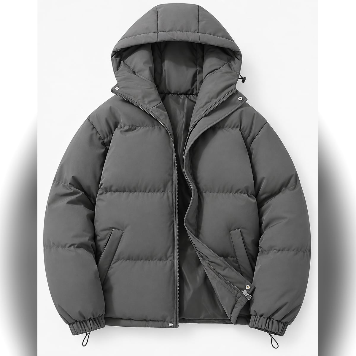 doudoune homme oversize à capuche en gris foncé