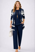 ensemble 3 pièces femme pantalon imprimé cardigan long en minuit fleuri